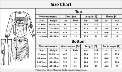 A2Z 4 Kids Girls Zombie Cheerleader Halloween Attire Top Shredded Sleeves Long Bloody Socks Cheerleading Pom Poms Outfit Halloween Parties and Trick or Treating