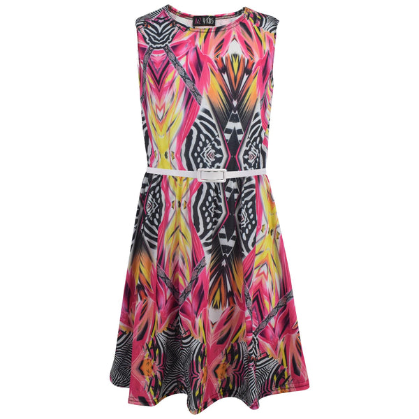 Kids Girls Skater Dress Sleeveless Pink Party Fashion Summer Dresses Age 5-13