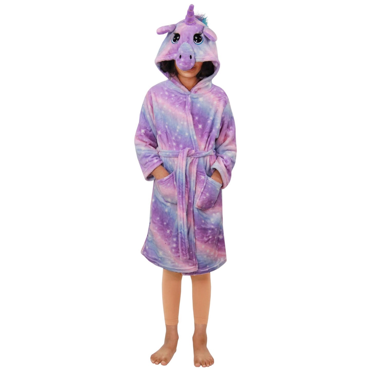 Kids Girls Unicorn Bathrobe Hooded Galaxy Xmas Cosplay Costume Soft Lounge Suit
