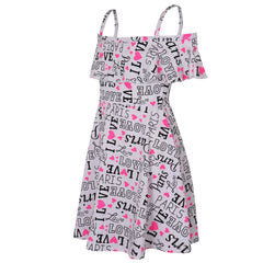 Kids Girls Off Shoulder Dress I Love Paris Print Summer Party Outfit Dresses