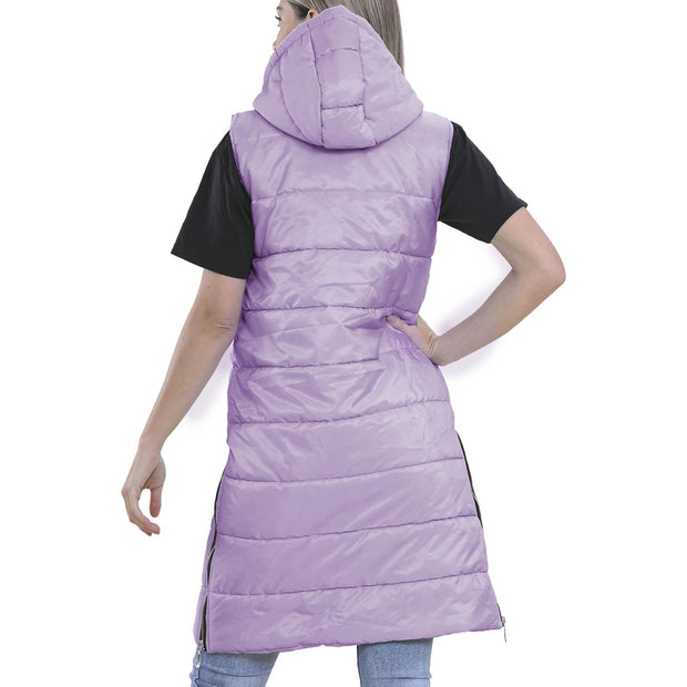 Ladies Sleeveless Gilet Oversized Hooded Quilted Gilet Padded Long Line Coat