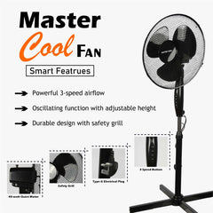 A2Z Pedestal Fan 16 Inch 3-Speed Oscillating Electric Standing Floor Fan