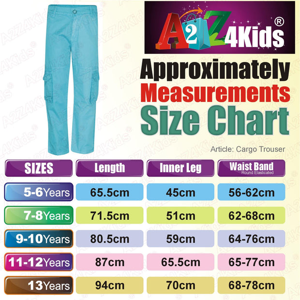 A2Z 4 Kids Boys Trouser Designer Youth BDU Ranger 6-Pocket Aqua Combat Cargo Trousers Fashion Causal Jogging Pants Age 5 6 7 8 9 10 11 12 13