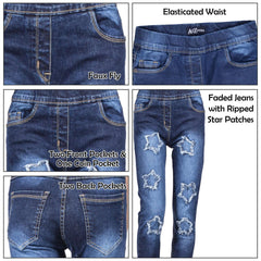 Kids Girls Denim Stars Ripped Jeans Comfort Stretchy Skinny Fashion Pants