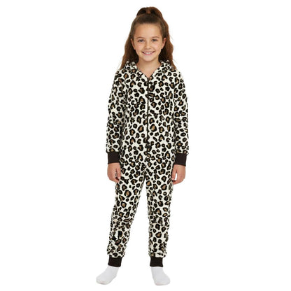 Kids Girls Boys Onesie Soft Fluffy Leopard Print All In One Xmas Costume 7-13 Yr