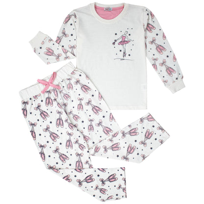 A2Z 4 Kids Girls Ballerina Print Children PJs 2 Piece Cotton Set Lounge Suit Nightwear Sleepwear Top Bottom Pyjamas Loungewear Dress Up Outfit Set Gifts for Children & Girls Age 2-13 Years