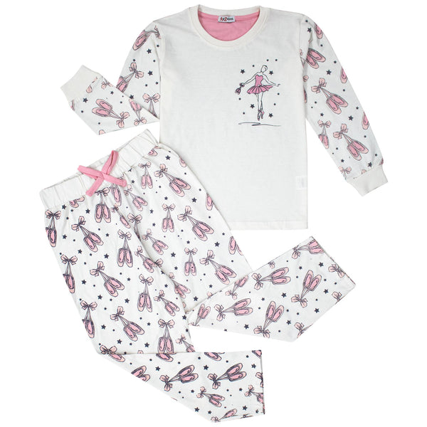 A2Z 4 Kids Girls Ballerina Print Children PJs 2 Piece Cotton Set Lounge Suit Nightwear Sleepwear Top Bottom Pyjamas Loungewear Dress Up Outfit Set Gifts for Children & Girls Age 2-13 Years