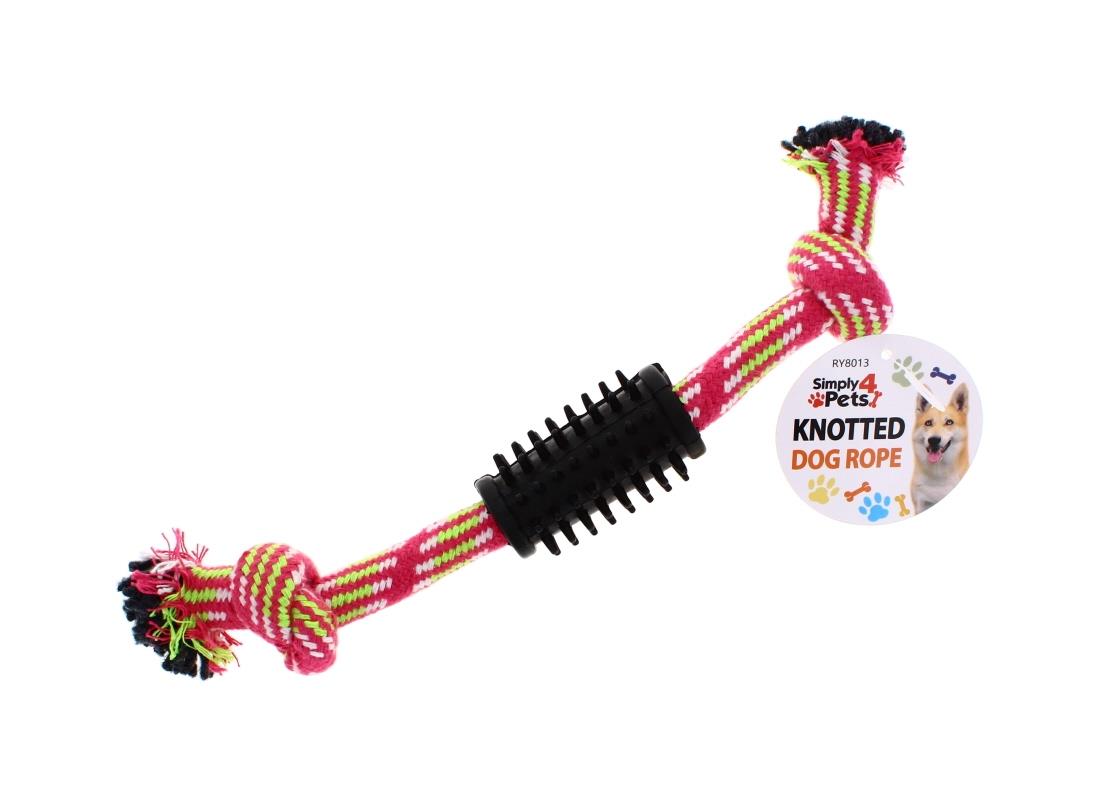 A2Z Knotted Dog Rope Chew Toy With Rubber Grip For Tug And Fetch Play