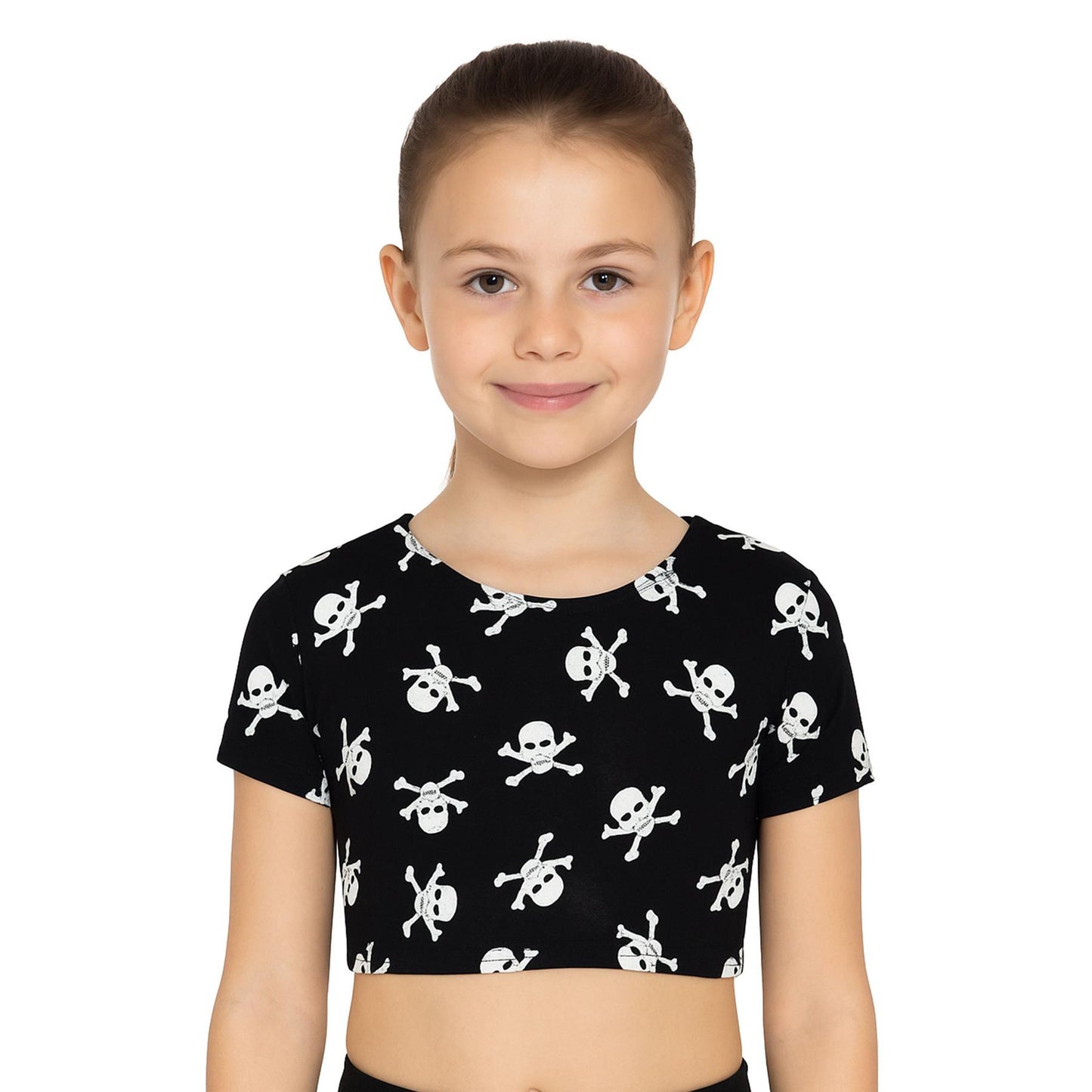 Kids Girls Skull Print Crop Top Legging Skater Dress Halloween Costume 7-13 Year