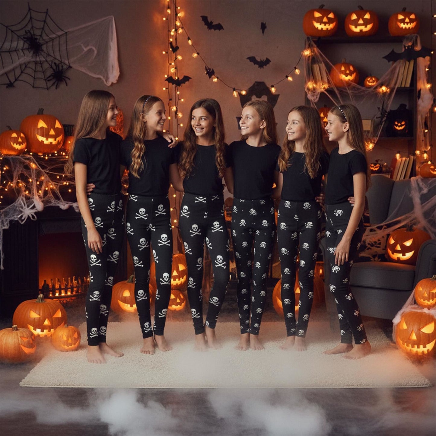 Kids Girls Skull Print Crop Top Legging Skater Dress Halloween Costume 7-13 Year