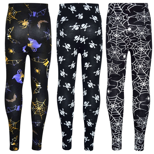 Girls Halloween Legging Spider Web Skull Print Leggings Fancy Costume 3-13 Years