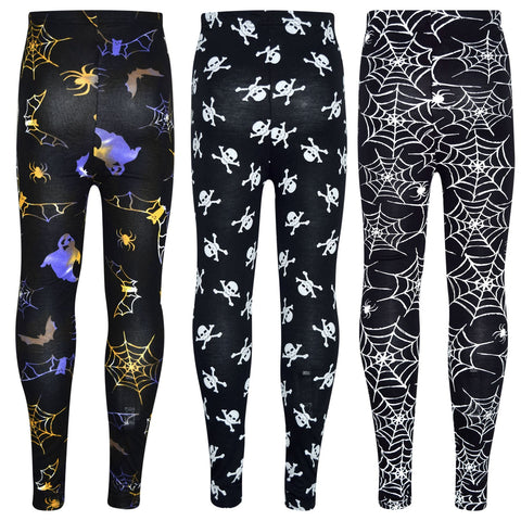 Girls Halloween Legging Spider Web Skull Print Leggings Fancy Costume 3-13 Years