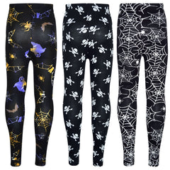 Girls Halloween Legging Spider Web Skull Print Leggings Fancy Costume 3-13 Years