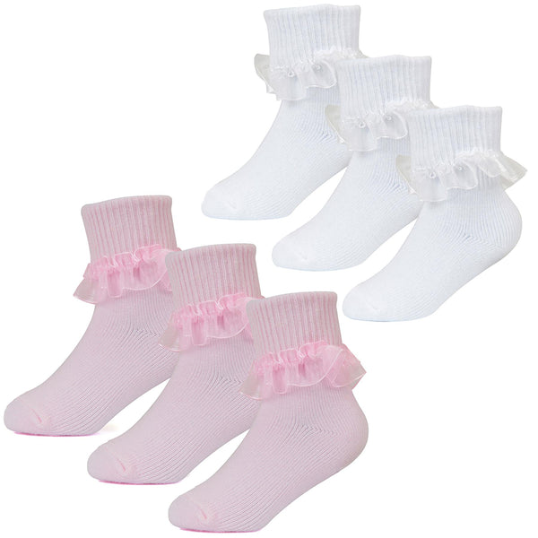 Infant Toddler Baby Girls Lace Frilly Socks Pack of 3 Kids Newborn Socks