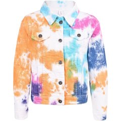 Kids Girls Fashion Denim Jacket Coat Jeans Long Sleeve Acid Wash Tie Dye Gifts