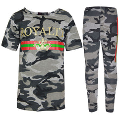Girls Tops Kids Royalty Camouflage T Shirt Top & Legging Loungewear Set 7-13 Yr