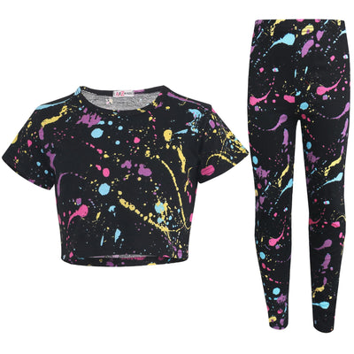 A2Z 4 Kids Girls Crop Top & Legging Sets Designer's Pastel Splash Print Trendy Fashion Belly Shirt & Tights T Shirt Tops Tees & Bottom Set New Age 5 6 7 8 9 10 11 12 13 Years - A2Z 4 Kids