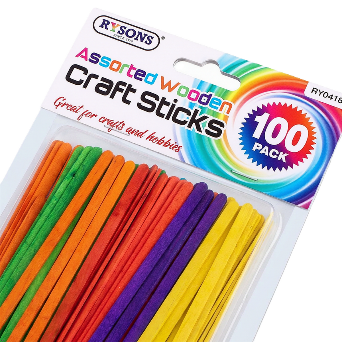A2Z Assorted Wooden Craft Sticks 100 Pack Colour Popsicle Art Supplies 19cm