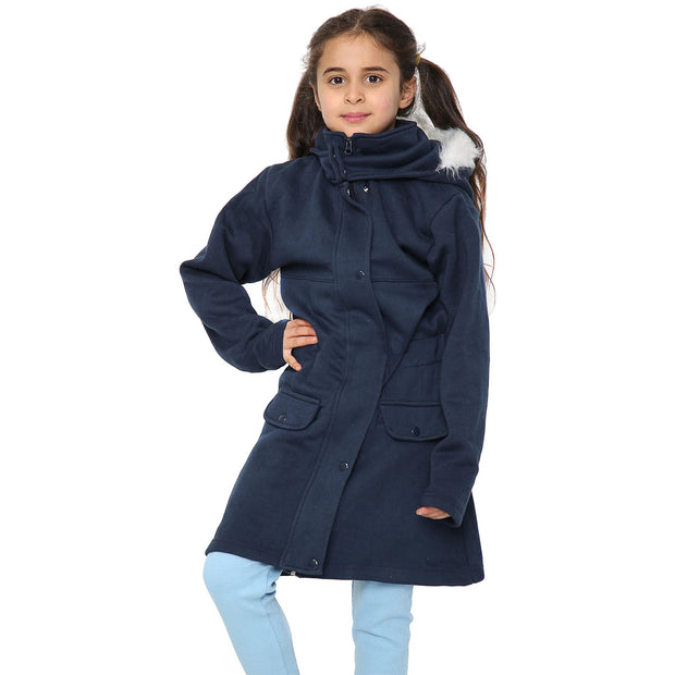 A2Z 4 Kids Navy Parka Jacket Faux Fur Hooded Coat Drawstring Waist Fashion Girls Age 5-13 Years