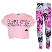 A2Z 4 Kids Girls Love Print Top Short Sleeve T-Shirt & Splash Print Fashion Leggings Set Age 5-13 years