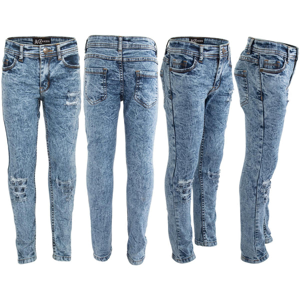 Kids Girls Stretchy Jeans Dark Blue Denim Ripped Tie Dye Print Skinny Jeggings