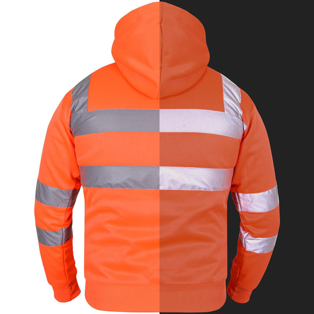 A2Z High Visibility Safe Work Hooded Zipper Two Tone Reflective Tape Pullover Sweatshirt Hi Vis Viz Casual Workout Safety Zip Up Hoodie Workwear For Men's Small Mediuam Large XL 2XL 3XL 4XL