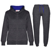 A2Z 4 Kids Plain Tracksuit Charcoal And Royal Blue Contrast Fleece Hoodie with Joggers Jogging Sweatpants Pants Sports Activewear Outfit Set For Childrens Unisex Girls Boys Age 5-13 Years