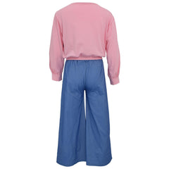 Kids Girls Crop Top Set Casual Long Sleeve Crop Top Flared Trouser Age 3-14