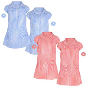 Girls Gingham School Dress Pack Of 2 Check Print Dresses With Matching Scrunchie - A2Z 4 Kids