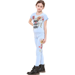 Girls Top Kids Short sleeves Made You Look Print Crop Top & Legging Set 5-13 Yrs