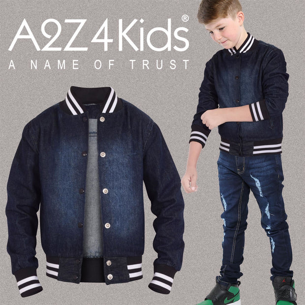 A2Z 4 Kids Boys Girls Ribbed Collar & Cuffs Denim Jacket 100% Cotton Kids Outerwear with Ribbed Hem Snap Button Closure Timeless Fashion for Everyday Adventures