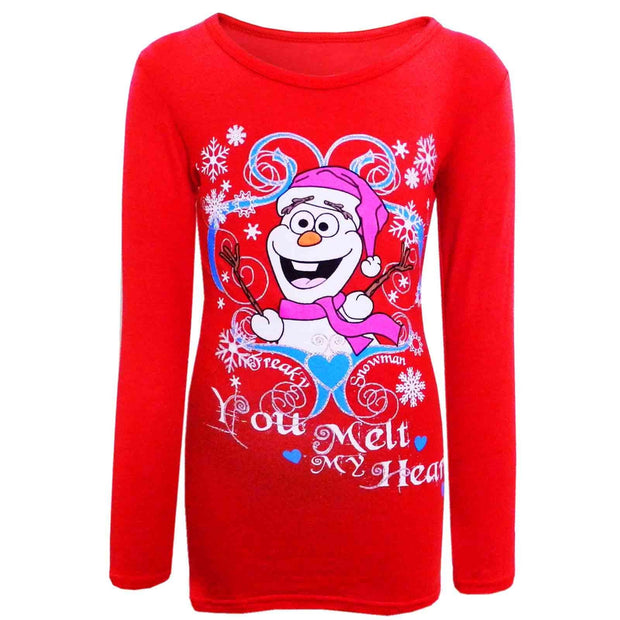 New Kids Girls Christmas T Shirt Freaky Snowman "You Melt My Heart" Fashion Top