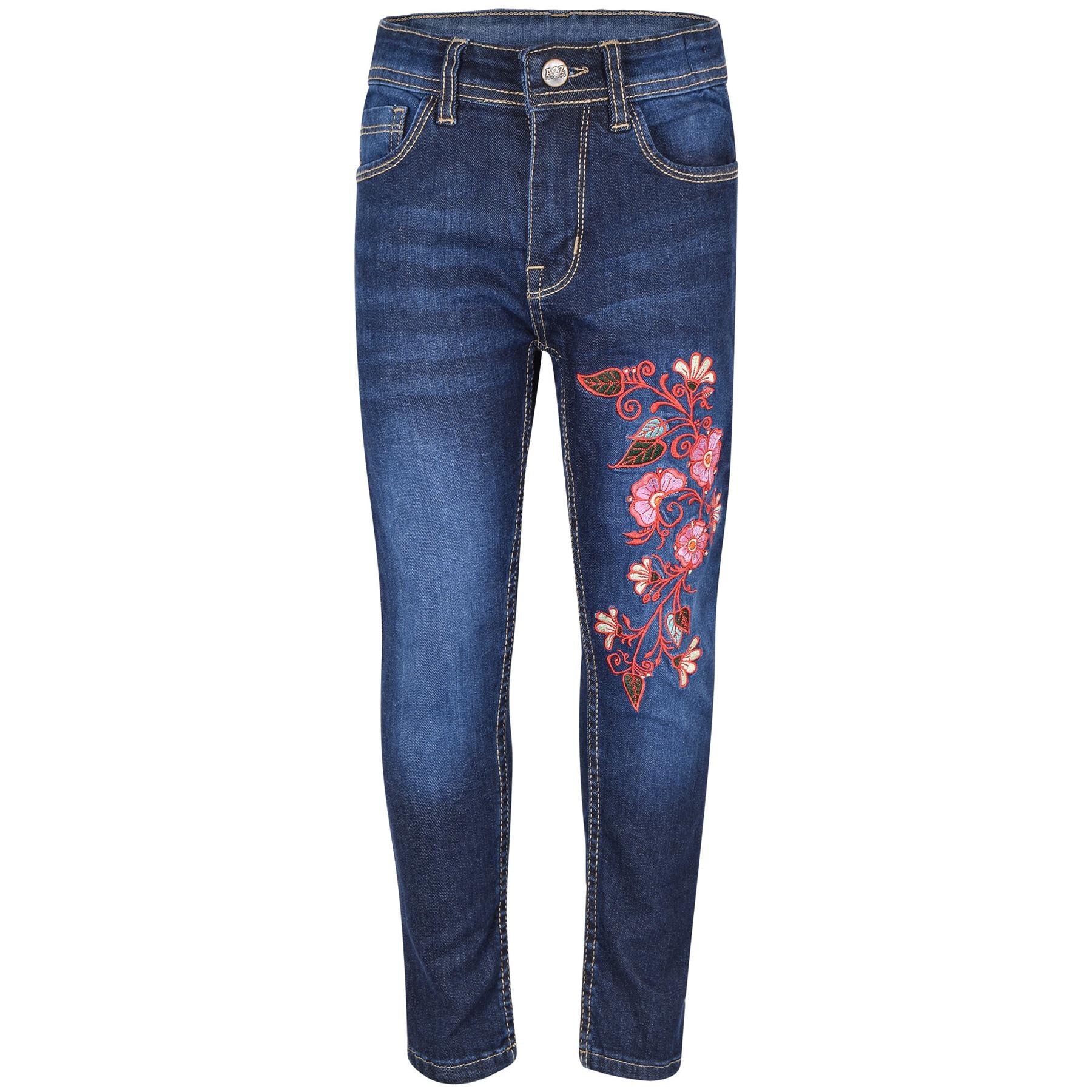 Kids Girls Jeans Embroidered Denim Comfort Stretchy Skinny Pants Age 5-13 Years