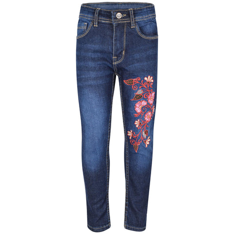 Kids Girls Jeans Embroidered Denim Comfort Stretchy Skinny Pants Age 5-13 Years