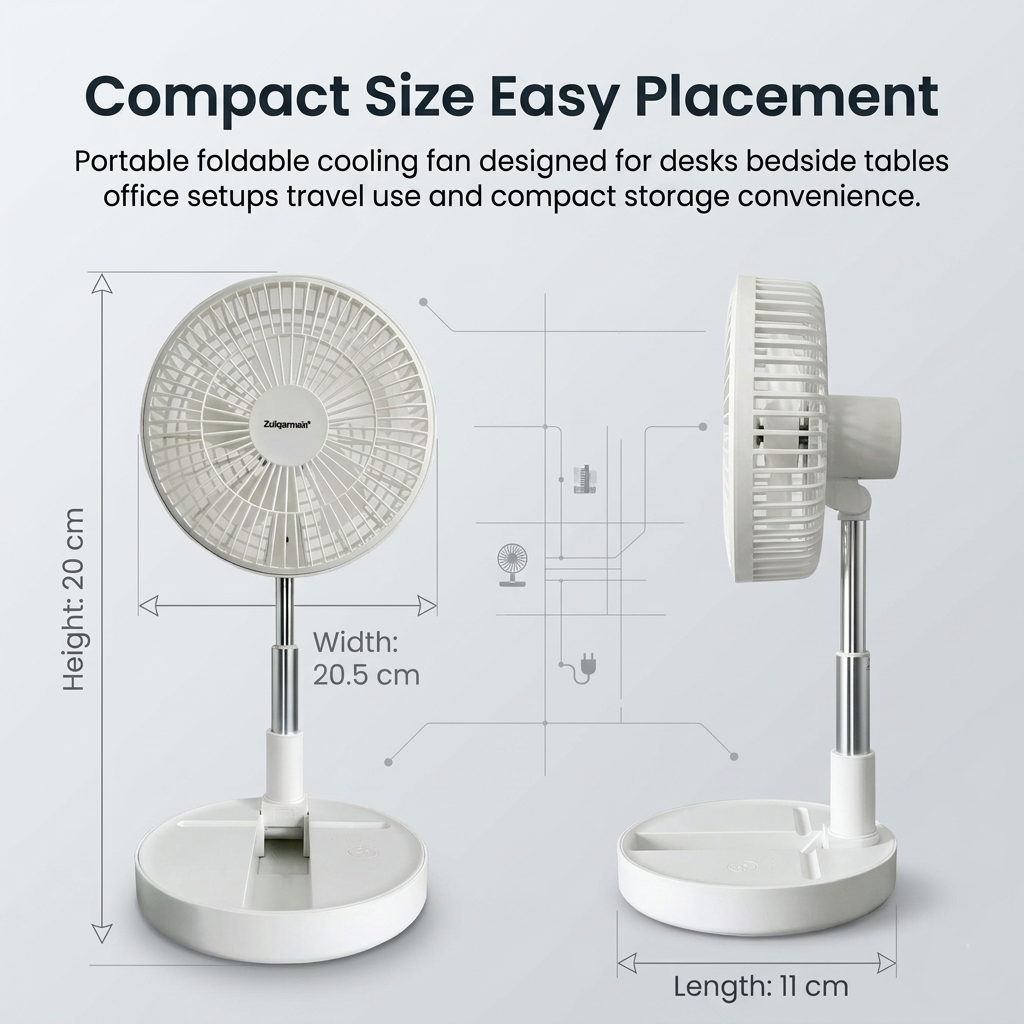 8 Inch USB Foldable Desk Fan Portable White Cooling Fan with Adjustable Height