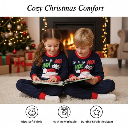 Kids Girls Boys Christmas Pyjamas Ya Filthy Animal Print Navy Lounge Suit