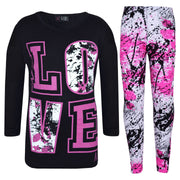 A2Z 4 Kids Girls Love Print Top Short Sleeve T-Shirt & Splash Print Fashion Leggings Set Age 5-13 years