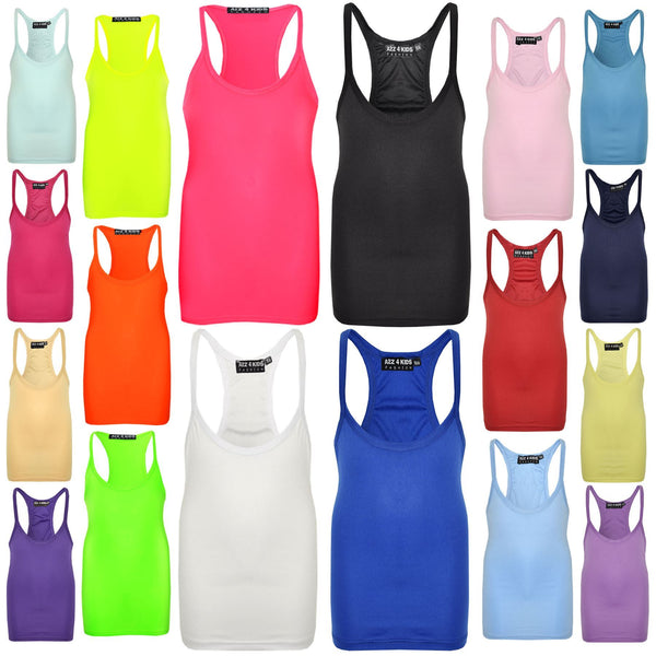 Kids Girls Childrens Vest Top Tank Top Fitted Age 5-6, 7-8, 9-10, 11-12,13 Years