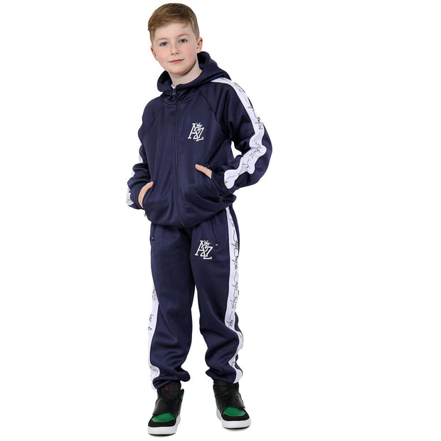 A2Z 4 Kids Girls Boys Tracksuit Designer's A2Z Project Print Panelled Navy Fleece Hooded Hoodie Top Bottom Workout Running Jogging Suit Gymwear Joggers Age 5 6 7 8 9 10 11 12 13 Years