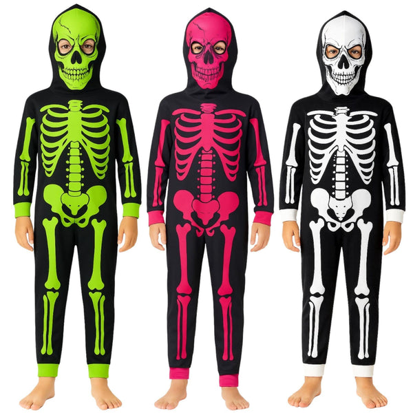Kids Girls Boys Skeleton A2Z Onesie One Piece With Face Mask Halloween Costume