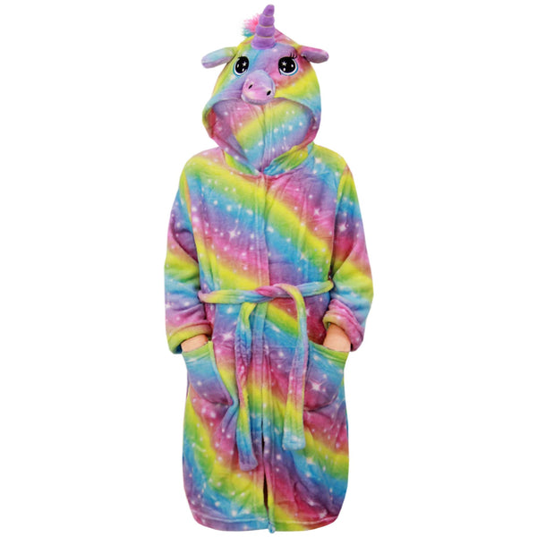 Kids Girls Unicorn Bathrobe Hooded Galaxy Xmas Cosplay Costume Soft Lounge Suit