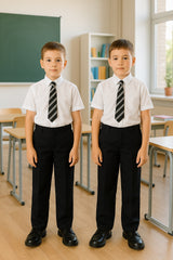 Kids Boys Pants Plain School Uniform Pull Up Regular Fit Elasticated Trouser