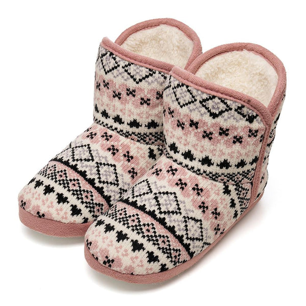A2Z Ladies Fairisle Bootie Slippers Warm Plush Lined Non Slip Indoor Shoes
