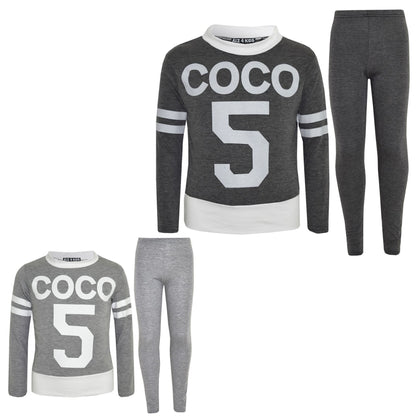 Girls Top Kids COCO 5 Print Trendy Crop Top & Fashion Legging Set Age 7-13 Years