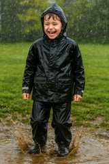 Kids Boys Girls Waterproof Hooded Rain Suit Jacket & Pants Set with Bag 3-14 Yrs