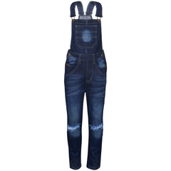 Kids Girls Denim Dungaree Knee Ripped Jeans Overall All In One Jumpsuit