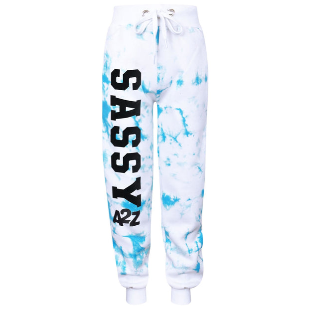 A2Z 4 Kids Girls Tracksuit Designer's Tie Dye Sassy Print Fleece Blue Hooded Crop Top Bottom Jogging Suit Joggers Age 5 6 7 8 9 10 11 12 13 Years