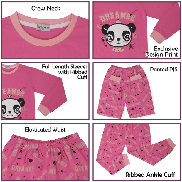 A2Z 4 Kids Girls Pyjamas Children PJs 2 Piece Set Panda Animal Dreamer Print Pink Lounge Suit for Children Top Bottom Pyjamas Loungewear Gifts Age 2-3, 3-4, 5-6, 7-8, 9-10, 11-12 & 13 Years