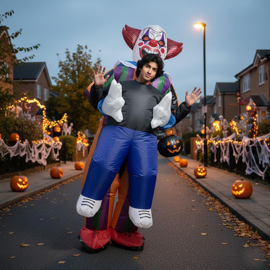 Kids Inflatable Clown Costume Fancy Dress Multicolour Blow Up Halloween Costume
