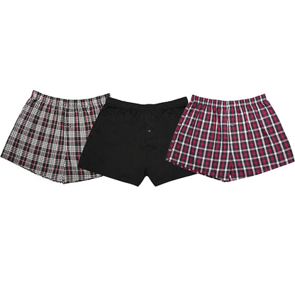Mens Check Woven Boxer Shorts Underwear Pack Of 3 Knickers Elasticated Waistband